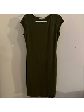 Olive Green Stretch Knit Dress Soft Fitted Cap Sleeve XL